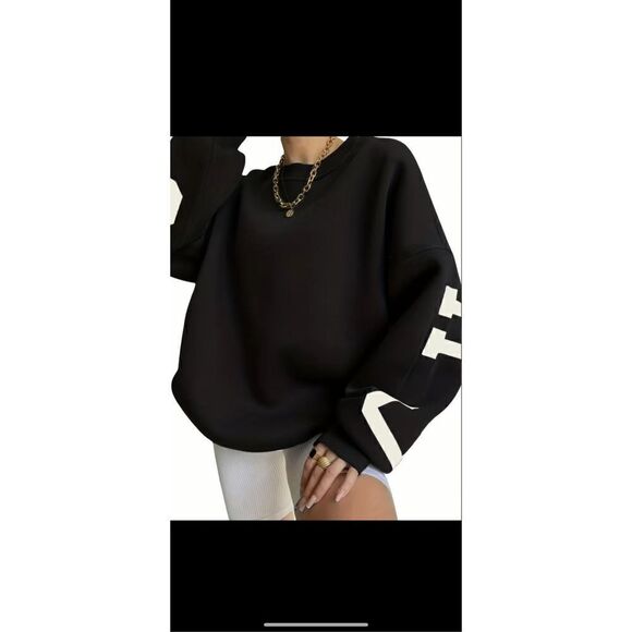 Over sized Casual print, drop shoulder, long sleeve round neck sweatshirt. By Jo - Picture 8 of 11